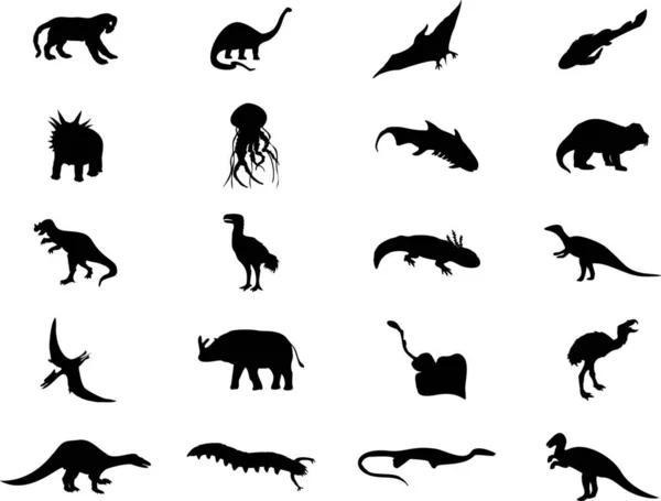 Conjunto Iconos Dinosaurios Ilustración Vectorial — Archivo Imágenes Vectoriales