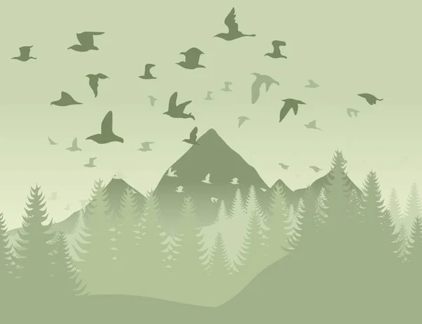 Fåglar Berg Vektorillustration — Stock vektor