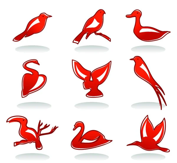 Icone Uccelli Illustrazione Vettoriale — Vettoriale Stock