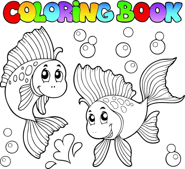 Coloring Book Two Cute Goldfishes — Stock Vector
