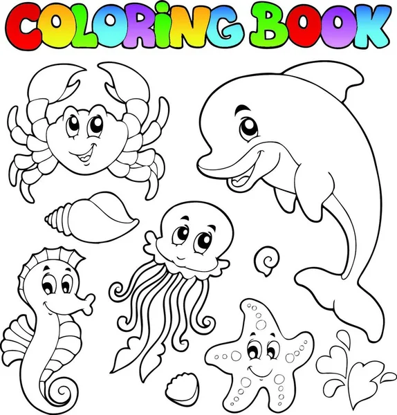 Χρωματισμός Βιβλίο Διάφορα Ζώα Της Θάλασσας — Διανυσματικό Αρχείο