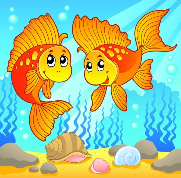 Two Cute Goldfishes Modern Vector Illustration — Stock Vector