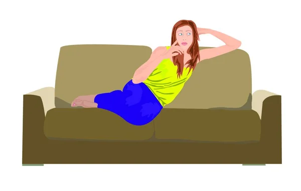 女人在沙发上休息 — 图库矢量图片