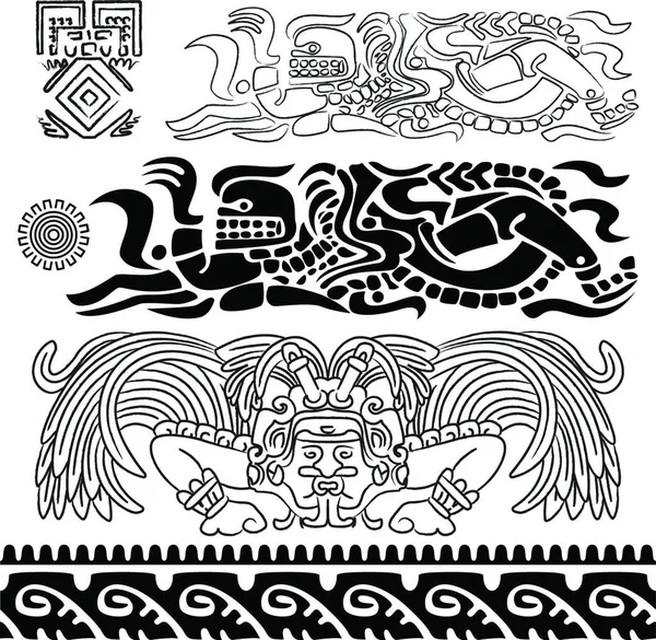Oude Patronen Met Maya Godenantik Maya Tanrıları Desenlerle — Stok Vektör
