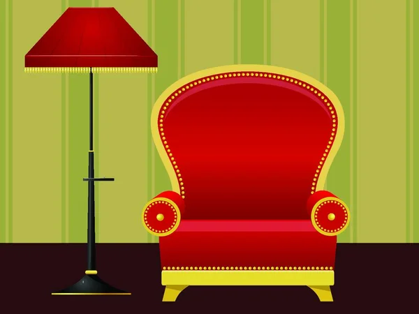 Vektorillustration Eines Roten Stuhls Und Einer Stehlampe — Stockvektor