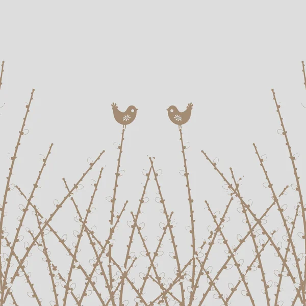 春ヤナギ枝と鳥 — ストックベクタ