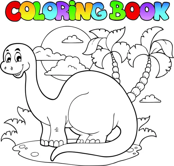 Livre Colorier Icône Scène Dinosaure Illustration Vectorielle — Image vectorielle