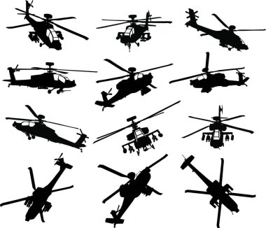 Helikopter siluetleri vektör illüstrasyonunu ayarla