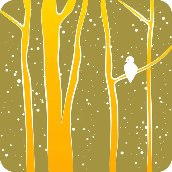 Лес Зимой Векторная Иллюстрация Птиц — стоковый вектор