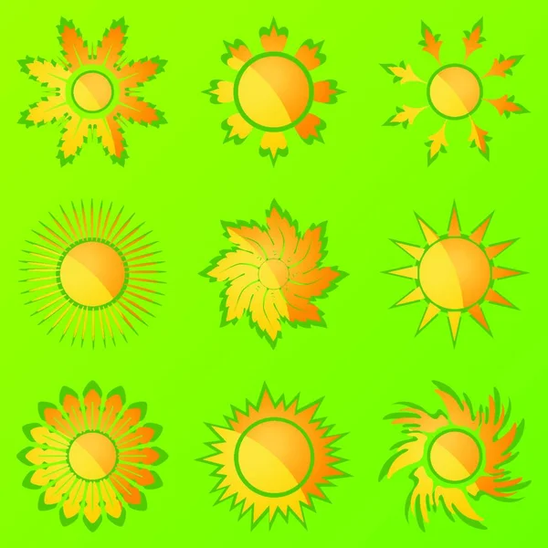 Ikony Slunce Barevná Vektorová Ilustrace — Stockový vektor