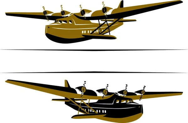 Retro Flugzeug Boot Vektor Illustration — Stockvektor