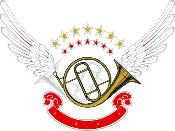 音楽の翼の紋章カラーベクトルイラスト — ストックベクタ