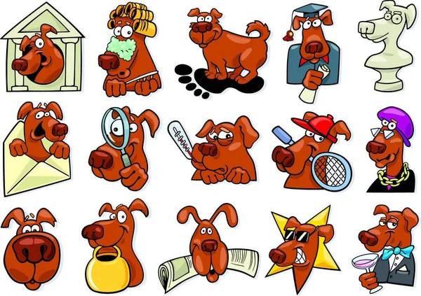 Engraçado Cães Conjunto Vetor Ilustração — Vetor de Stock