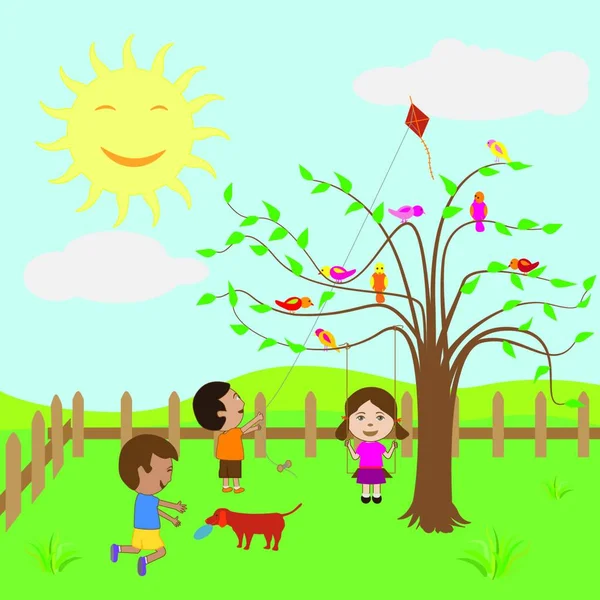 Enfants Jouant Icône Illustration Vectorielle — Image vectorielle