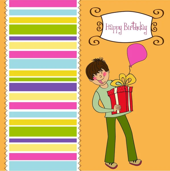 Greeting Card Boy Big Gift Box — Stock Vector