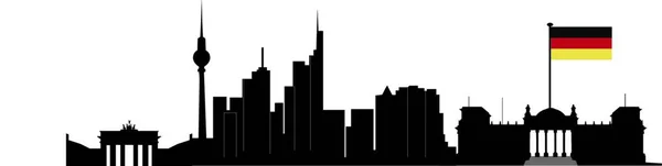 Berlin Skyline Med Flagga Vektor Illustration — Stock vektor