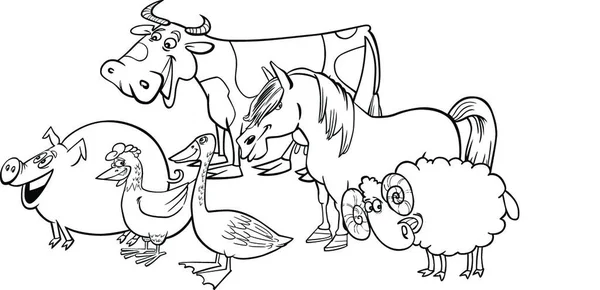 Karikatür Çiftlik Hayvanları Boyama Grubu — Stok Vektör