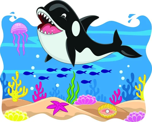 Karton Wielorybów Zabójczych Ilustracja Wektora Graficznego — Wektor stockowy