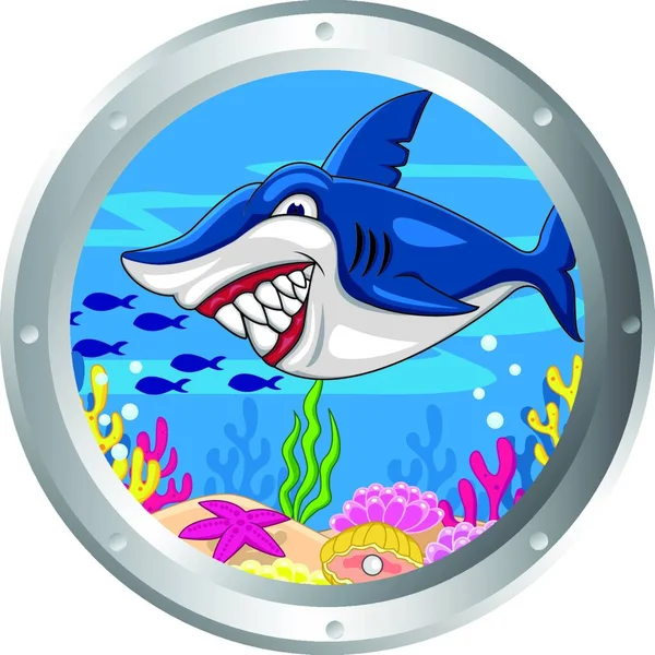 Rekin Kreskówka Iluminator Ramki — Wektor stockowy