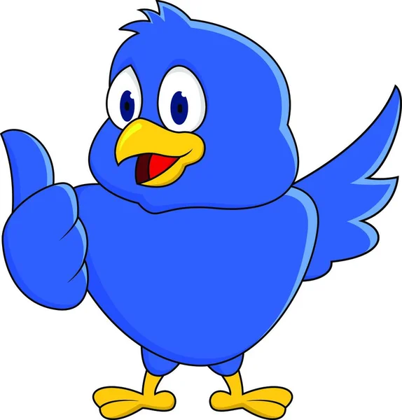 Divertido Pájaro Azul Mostrando Pulgar Hacia Arriba — Vector de stock