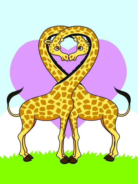 Two Funny Giraffes Love Vector Illustration — Stock Vector