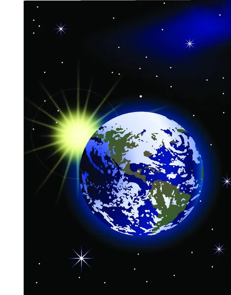 Planète Terre Avec Lever Soleil Dans Espace — Image vectorielle