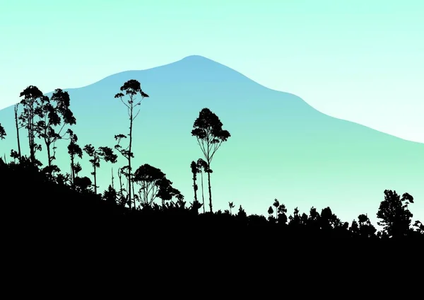 Тропічне Дерево Гірським Фоном Графічна Векторна Ілюстрація — стоковий вектор