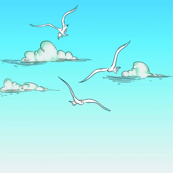 Gaviotas Nubes Vector Ilustración — Archivo Imágenes Vectoriales