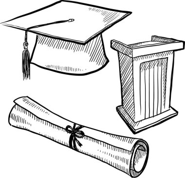 Graduation items sketch, vector illustration clipart