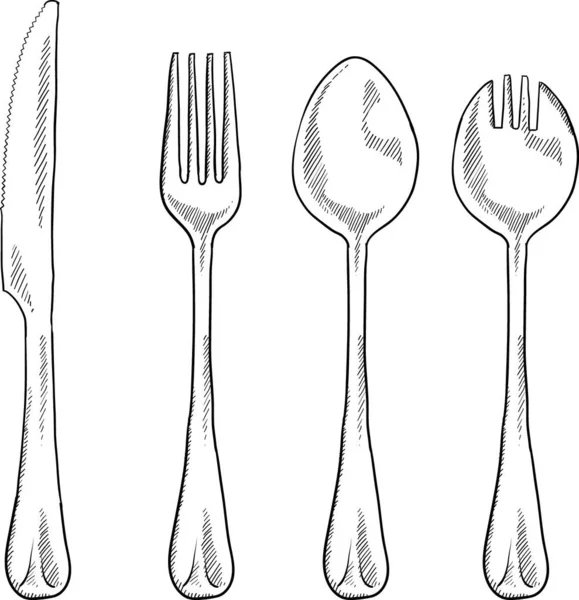 Eating Utensils Sketch Vector Illustration — Stock Vector
