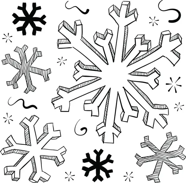 Schizzo Fiocco Neve Invernale Illustrazione Vettoriale — Vettoriale Stock