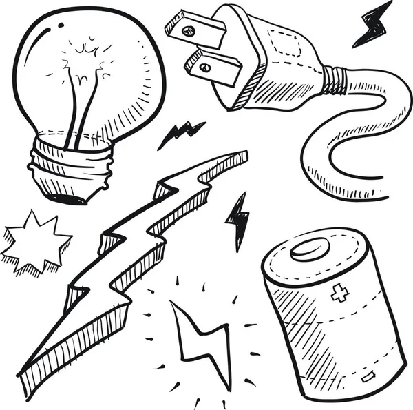 Elektriciteit Objecten Schets Vector Illustratie — Stockvector