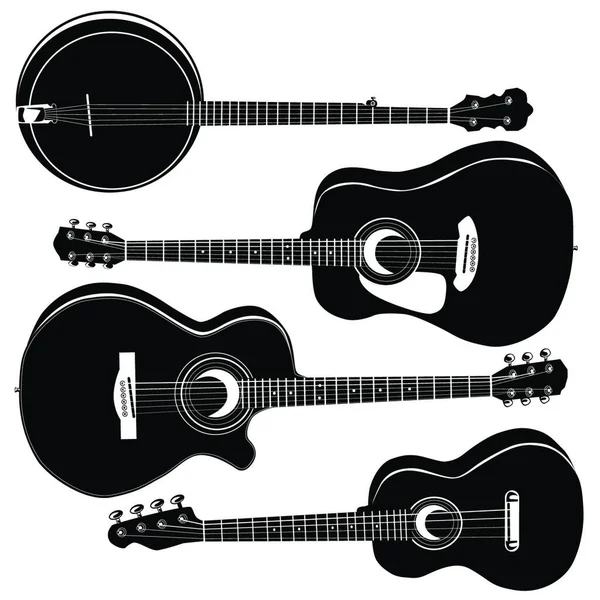 Akustiska Gitarrer Siluetter Grafisk Vektor Illustration — Stock vektor