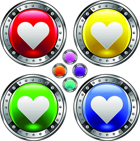 Coração Colorido Botões Vetor Ilustração — Vetor de Stock