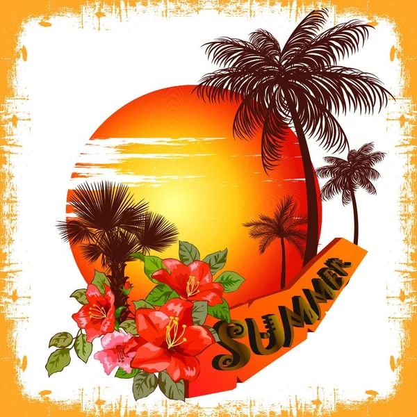 Summer Illustration Palm Tree Sun — Stock Vector