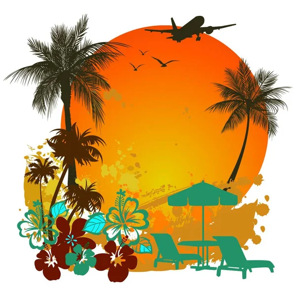 Lato Ilustracja Palma Drzewo Słońce — Wektor stockowy