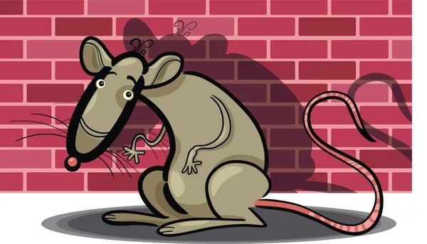 Cartoon Rat Mot Tegelvägg — Stock vektor