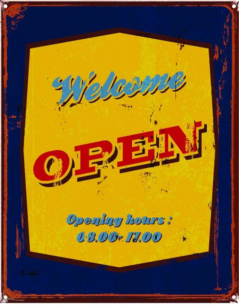 Vintage Tin Poster Welcome Open Sign — Stock Vector