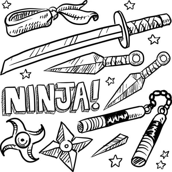 Ninja Weapons Sketch Vector Illustration — Stock Vector