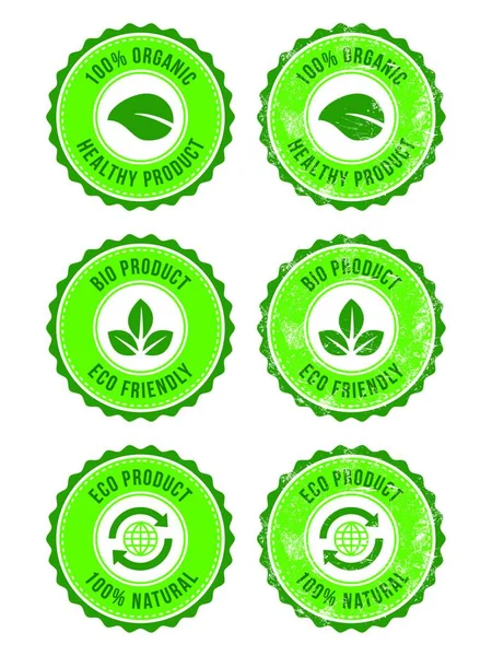 Grün 100 Ökologisches Naturprodukt Retro Etiketten — Stockvektor