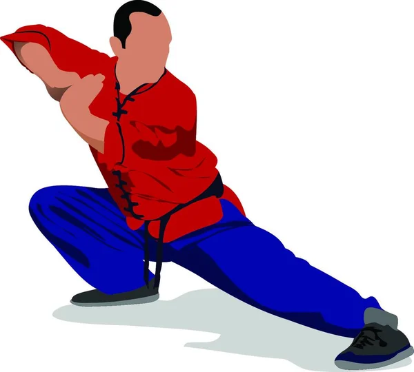 Wushu Kungfu Αθλητής Θέση Ανατολίτικο Μαχητικό Άθλημα — Διανυσματικό Αρχείο