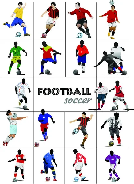Большой Набор Футболистов Футболистов Цветная Векторная Иллюстрация — стоковый вектор