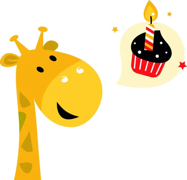 Carino Partito Giraffa Con Cupcake Isolato Bianco — Vettoriale Stock