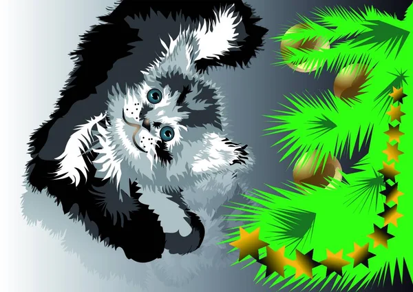 Ilustración Del Gato Esperando Navidad — Vector de stock