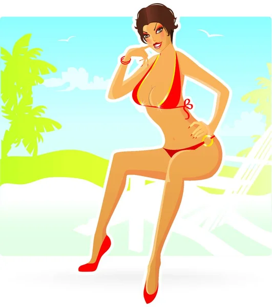 Summer Woman Swimsuit Vector Illustration — Stock Vector