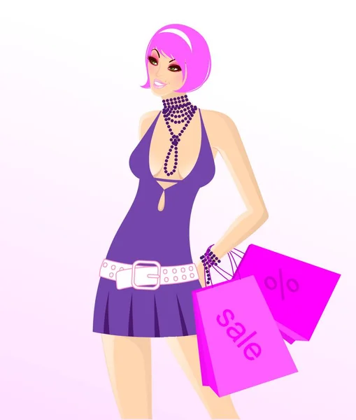 Illustration Shopping Woman — Stock Vector