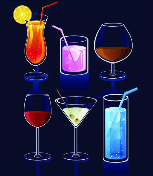 Icônes Cocktails Illustration Vectorielle Simple — Image vectorielle