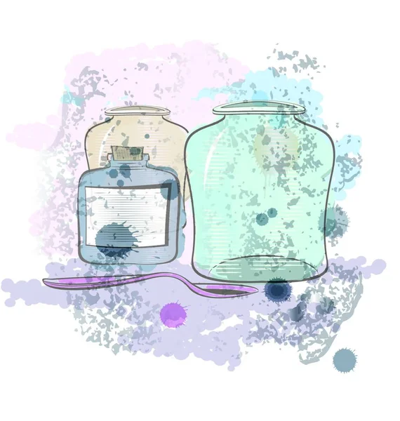 Watercolor Jars Spoon Vector Illustration Simple Design — Stock Vector