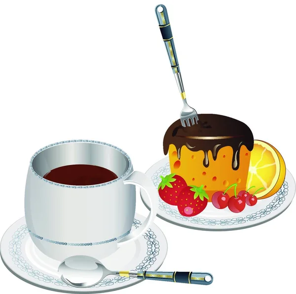 Clip Art Kaffee Und Kuchen Vektorillustration Einfaches Design — Stockvektor