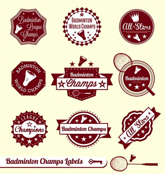 Badminton Etichette Icone — Vettoriale Stock